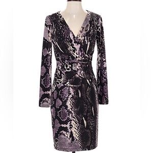 Designer David Meister Elegant Purple Snake Print Dress